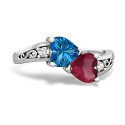 London Topaz Snuggling Hearts 14K White Gold ring R2178