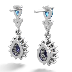 London Topaz Halo Pear Dangle 14K White Gold earrings E1882