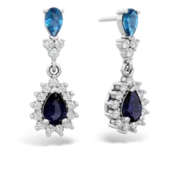 London Topaz Halo Pear Dangle 14K White Gold earrings E1882