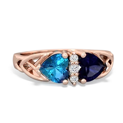 London Topaz Celtic Knot Double Heart 14K Rose Gold ring R5040