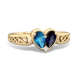 London Topaz Filligree 'One Heart' 14K Yellow Gold ring R5070