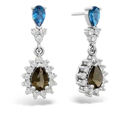 London Topaz Halo Pear Dangle 14K White Gold earrings E1882