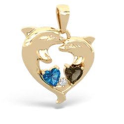 London Topaz Dolphin Heart 14K Yellow Gold pendant P5820