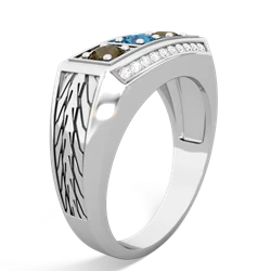 London Topaz Three Stone Tire Tread Men's 14K White Gold ring R0520