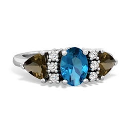 London Topaz Antique Style Three Stone 14K White Gold ring R2186