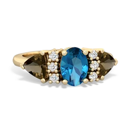 London Topaz Antique Style Three Stone 14K Yellow Gold ring R2186