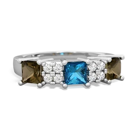 London Topaz Three Stone Diamond Cluster 14K White Gold ring R2592