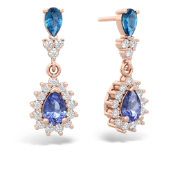 London Topaz Halo Pear Dangle 14K Rose Gold earrings E1882