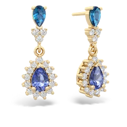 London Topaz Halo Pear Dangle 14K Yellow Gold earrings E1882