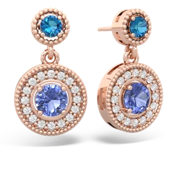 London Topaz Halo Dangle 14K Rose Gold earrings E5319