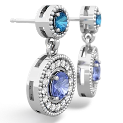 London Topaz Halo Dangle 14K White Gold earrings E5319