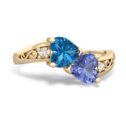 London Topaz Snuggling Hearts 14K Yellow Gold ring R2178