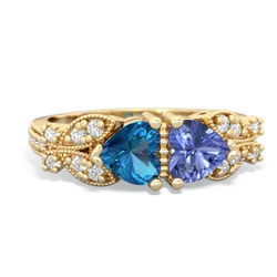 London Topaz Diamond Butterflies 14K Yellow Gold ring R5601