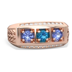 London Topaz Three Stone Tire Tread Men's 14K Rose Gold ring R0520