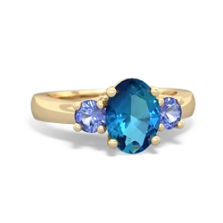 London Topaz Three Stone Oval Trellis 14K Yellow Gold ring R4024