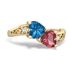 London Topaz Snuggling Hearts 14K Yellow Gold ring R2178