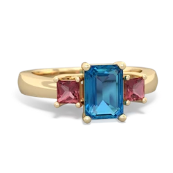 London Topaz Three Stone Emerald-Cut Trellis 14K Yellow Gold ring R4021