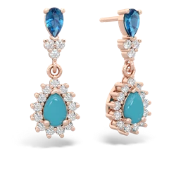 London Topaz Halo Pear Dangle 14K Rose Gold earrings E1882