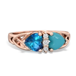 London Topaz Celtic Knot Double Heart 14K Rose Gold ring R5040