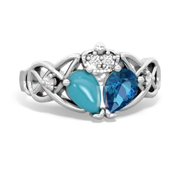 London Topaz 'One Heart' Celtic Knot Claddagh 14K White Gold ring R5322