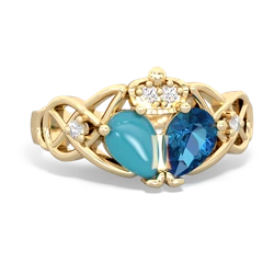 London Topaz 'One Heart' Celtic Knot Claddagh 14K Yellow Gold ring R5322