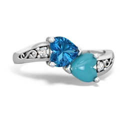 London Topaz Snuggling Hearts 14K White Gold ring R2178