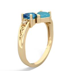 London Topaz Snuggling Hearts 14K Yellow Gold ring R2178