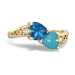 London Topaz Snuggling Hearts 14K Yellow Gold ring R2178