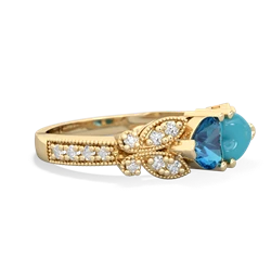 London Topaz Diamond Butterflies 14K Yellow Gold ring R5601