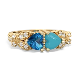 London Topaz Diamond Butterflies 14K Yellow Gold ring R5601