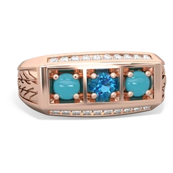 London Topaz Three Stone Tire Tread Men's 14K Rose Gold ring R0520