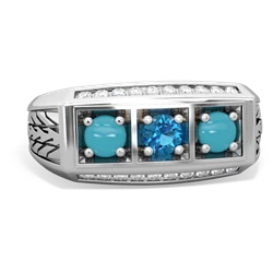 London Topaz Three Stone Tire Tread Men's 14K White Gold ring R0520