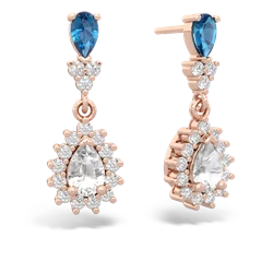 London Topaz Halo Pear Dangle 14K Rose Gold earrings E1882