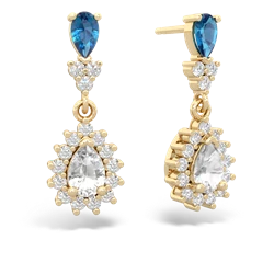 London Topaz Halo Pear Dangle 14K Yellow Gold earrings E1882