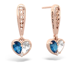 London Topaz Filligree Heart 14K Rose Gold earrings E5070