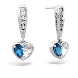 London Topaz Filligree Heart 14K White Gold earrings E5070