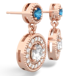 London Topaz Halo Dangle 14K Rose Gold earrings E5319