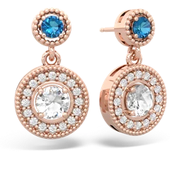 London Topaz Halo Dangle 14K Rose Gold earrings E5319