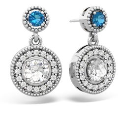 London Topaz Halo Dangle 14K White Gold earrings E5319