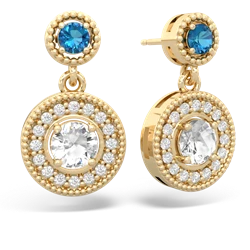 London Topaz Halo Dangle 14K Yellow Gold earrings E5319