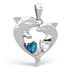 London Topaz Dolphin Heart 14K White Gold pendant P5820