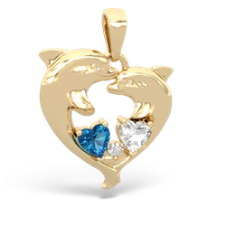 London Topaz Dolphin Heart 14K Yellow Gold pendant P5820