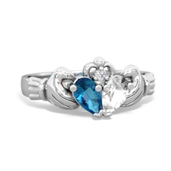 London Topaz 'Our Heart' Claddagh 14K White Gold ring R2388