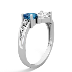 London Topaz Snuggling Hearts 14K White Gold ring R2178