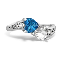 London Topaz Snuggling Hearts 14K White Gold ring R2178