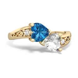 London Topaz Snuggling Hearts 14K Yellow Gold ring R2178