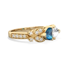 London Topaz Diamond Butterflies 14K Yellow Gold ring R5601