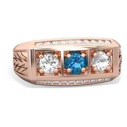 London Topaz Three Stone Tire Tread Men's 14K Rose Gold ring R0520
