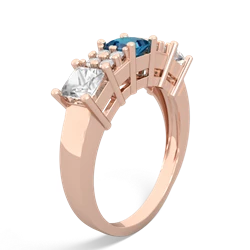 London Topaz Three Stone Diamond Cluster 14K Rose Gold ring R2592