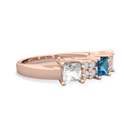 London Topaz Three Stone Diamond Cluster 14K Rose Gold ring R2592